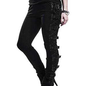 Buetory Womens Gothic Punk Cargo Pants High Waisted Flap Pocket Hippie Casual Lace Up Buckle Strap Skinny Leggings Steampunk Trousers(Black,5X-Large)