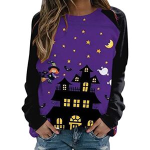 Generic Women's Casual Fashion 2022 Halloween Print Long Sleeve O-Neck Pullover Top womens crewneck sweatshirts women's sweaters and cardigans (Purple, XXL)