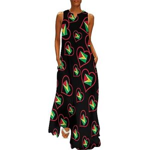 Songting I Love Guyana Red Heart Women's Ankle Length Dress Slim Fit Sleeveless Maxi Dresses Casual Sundress 2XL