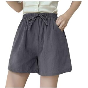 Yellsong Linen Shorts Women Lightweight Elasticated Holidays Shorts Women Night Out Stretchy Gothic Hot Pants Streetwear Casual Summer Classic Cotton Pants with Pockets Grey