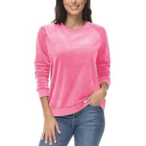 MAGCOMSEN Women's Velour Sweatshirts Crewneck Classic Pullover Tops Long Sleeve Winter Warm Sweater, Fluorescent Pink, S