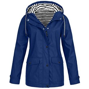 BUKINIE Womens Plus Size Raincoat Waterproof Trench Coat Outdoor Hooded Light Rain Jacket Packable Windbreaker S-5XL(Blue,Medium)