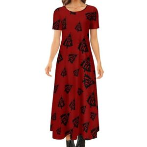 Songting Let's Get LIT Christmas Tree Women's Summer Casual Short Sleeve Maxi Dress Crew Neck Printed Long Dresses 2XS