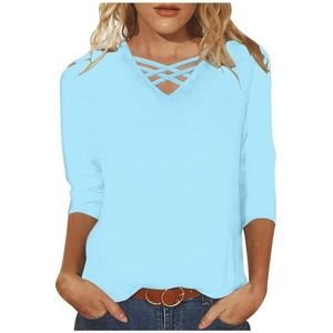 Summer Tops For Women Soft Trendy V Neck with Fashionable Design Blouse for Womens UK Cotton Womens Tops for UK 3/63 Length Sleeve Womens Tops for Work Place or Daily Holiday Light Blue