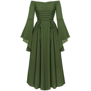 SCARLET DARKNESS UK Women Renaissance Dress Square Neck Flowing Sleeves Ruched Chiffon Corset Dress Olive Green M