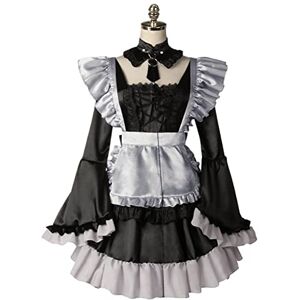 Generic Women's Costume has 2 Pieces Costume 1 x Dress + 1 x Bow Tie Pure Colour Medium Skirt Temperament Black Lolita Skirt Suit Dress with High Waist Undertale Cosplay Costumes (Z3-Black, XL)