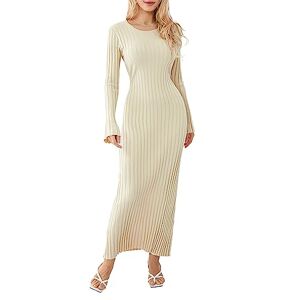 FeMereina Women's Long Sleeve Ribbed Bodycon Dress Backless Tie Up Pencil Midi Sweater Dresses Y2k Crochet Knit Maxi Dresses (Apricot, L)
