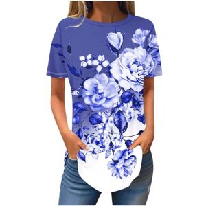 PRiME Summer Tops for Women UK Crew Neck Short Sleeve Ladies Tops Longline Fashion Print Casual Clothes Blouses Loose Pleated Swing Henley T Shirts Pullover Basic Tops