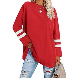 Famulily Ladies Long Tshirt Tops Crew Neck Simple Patchwork Baseball Tee Shirt Tops Red L