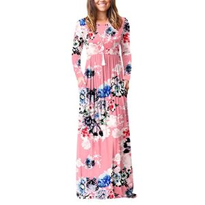 PCEAIIH Women Long Sleeve Loose Plain Maxi Dresses Casual Long Dresses with Pockets (XL, Lo-Mix Pink)