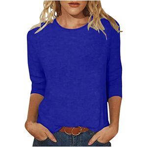 Tunic Tops For Women Uk 240213 Tpa287 Casual Loose Crewneck for Women Elegant Summer Tops 3/4 Sleeve Top Lightweight Solid Shirts Tunic Tops Plus Size Blouse Tee Shirts Three Quarter Sleeve Gym Tops Dark Blue Size 14