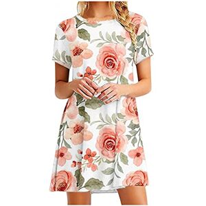 Generic C-855 Pink Teen Girls Short Sleeve Dresses Peony Floral Graphic Loose Fit Dresses for Women Crewneck Beach Lounge Hawaiian Tropical Midi Summer Fall Dresses 2024 KL M