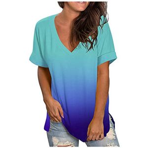 Qayyi Generic Women's T-Shirt Ladies V Neck Short Sleeve T Shirts Tie Dye Gradient Summer Tops Casual Loose Basic Tee Blouse Plus Size Tunic Tops UK Clearance