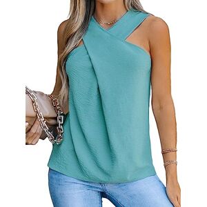 CUPSHE Womens Tank Tops Sleeveless Front Criss Cross Halter Neck Top Summer Casual Blouse Shirts Lake Blue L