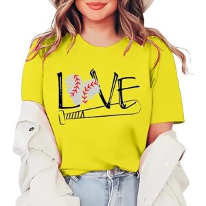 Amazon Warehouse Uk Returns Angxiwan Summer Tops for Women UK Love Women's Letter Baseball Print Round Neck Short Sleeved T Shirt Top Summer Shirts for Women UK Womens Fitted T Shirt Yellow