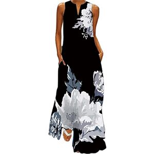 Valentine Midi Dresses for Women UK Women Summer Casual Sleeveless Print V Neck Maxi Loose Dress Boho Beach Long Sundress with Pockets Evening Dresses for Women UK