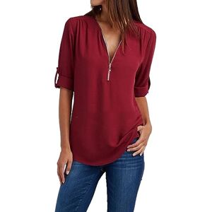 My Orders closeouts Outdoor Women Summer Tops for UK 2024 Ladies Clothing Loose Shirt Chiffon Zipper Plus Size Tops Shirt Casual Fashion Trendy Blouses Smock Tops for Women UK (Wine, L)