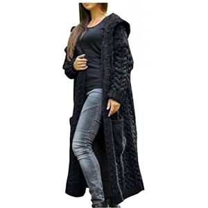 BUKINYE Women's Heavyweight Hooded Sweaters Oversized Open Cardigan Warm Outwear Coat Cable Knit Long Cardigan Sweaters with Pockets(Black,Medium)