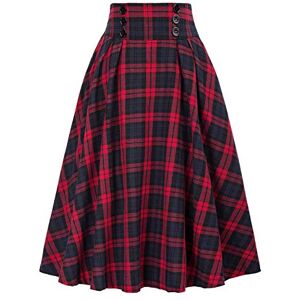 Black Tutu Skirts For Women Skang Knee Length Skirts for Women UK Women Fashion Casual Plaid SkirtWith Pockets Vintage High Waist Pleated Skirt Long Skirts A Line Red