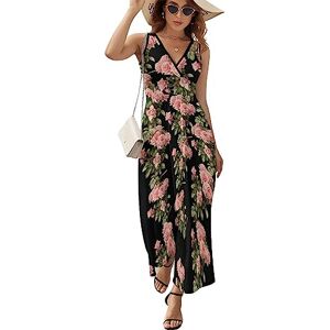 Rivngjde9438 Pink Roses Flowers Maxi Dress for Women Sleeveless Long Summer Dresses Beach Dresses A Line L