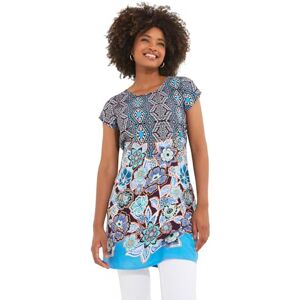 Joe Browns Women's Mixed Tile Floral Print Cap Sleeve Tunic Shirt, Blue, 36