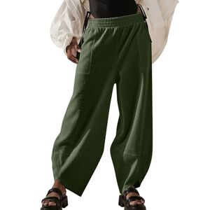 Generic Rossignol Women's Long Elastic Cotton Linen Trousers Solid Color Fashion Leisure Beach Loose Pants Ski Pants, Green, M