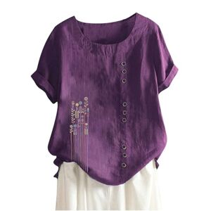 PRiME NSICBMNO Plus Size Tops for Women Casual Tunic Tops Casual Cotton Linen Top Short Sleeve Button T-Shirt Blouse Tops Maternity Tops Gym Crop Top Tube Top Ladies Oversized Short Sleeve Tops Purple