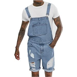 Amhomely Womens Pants Sale Clearance Men Jumpsuit Trousers Straight Leg Vintage Denim Jumpsuit Shorts Ripped Jeans Shorts Straight Legs Overalls Trousers Casual Denim Dungarees Jumpsuits Holiday Vacation Short Pants Light Blue M