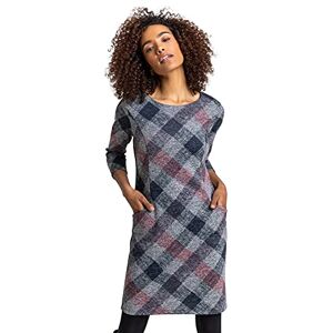 Roman Originals Shift Dress for Women UK - Ladies Print Winter Smart Work Office Casual Formal Party Comfortable Tunic 3/4 Sleeve Knee Length Plaid Smock - Grey - Size 16