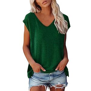 Generic Women Cap Sleeve Summer Casual Tops V Neck Solid Color Casual Shirts Loose Fit Blouse Ladies Turtleneck Long Sleeve Tops (Green #6, XL)