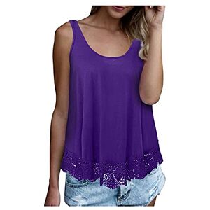 Buetory Plus Size Tank Top for Women Summer Sleeveless Crochet Lace Strappy Tops Loose Swing Lace Flowy T-Shirts Blouse(Purple,XX-Large)