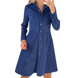 YMING Women Loose Formal Single Breasted Dress A Line Corduroy Elegant Dress Tunic Vintage Simple Dress Blue XL