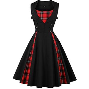 VERNASSA 50s Retro Dresses, Women's 1950s Vintage A-Line Cotton Swing Dress For Rockabilly Evening Party Cocktail 1357G-Black UK 8-10(tag M)