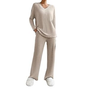 Lounge Wear Women Lounge Wear Sets for Women Uk Knitted Loungewear Sets Ribbed Co Ord Sets Two Piece Outfit Wide Leg Lounge Suits Comfy Leisure Wear Tracksuit Womens Full Set Casual Track Suits Ladies Pyjamas