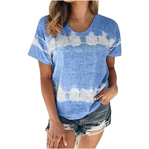 Summer Tops For Women Uk AMhomely Plus Size Tops for Women Short Sleeve Shirts Summer Casual Tees Tops Tie-dye Printed T-Shirt Blouse Crew Neck Casual Tops Summer Basic Tops Loose Fit Casual Oversized T Shirts, 5* Blue