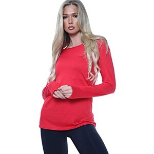 Nathnic&#174; Women Ladies Long Sleeve Round Neck Plain Top Stretchy Casual Summer T-Shirts Basic Slim fit Tee Tops (Red, 24-26)