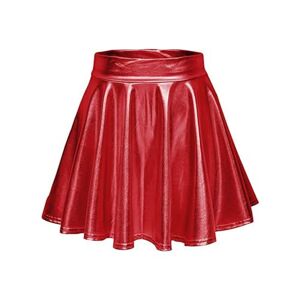 GerRit Skirt Women's Sparkly Short Mini Skirt Low Elastic Waist Suitable Pole Dancing Pleated Skirt-red-xl