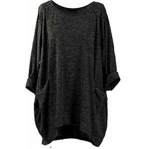 MissHera Ladies Polyester Italian Quirky Front Pocket Casual Plain Women Winter Tunic Lagenlook Top Plus Sizes Fits 16-26 UK (24-26, Black)