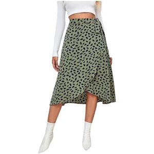 FXSMCXJ Satin Skirt Women's Casual Print Long Skirt High Waist Split Skirts Summer-green-s