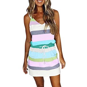 Women Casual Dress Sale Summer Midi Dress Boho Dress V-Neck Sleeveless Bandage Stripe Printing Loose Vest Sling Dress Boho Dress Cocktail Holiday Beach Long Dress for Ladies UK Size