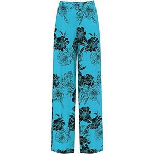 MMK Manchester&#174; Women's Elasticated Waist Printed Wide Leg Full Length Trouser - Ladies Casual Summer Stretch Palazzo Pants (Turquoise Floral, 20-22)