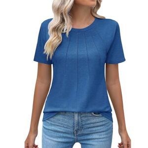 Deals Under 10 Pounds Angxiwan Tunic Tops for Women UK Womens Casual Crew Neck Short Sleeve Pleated Tops Blouses Fashion Clothes 2024 Womens Oversized Tops Baggy T Shirts for Women Blue