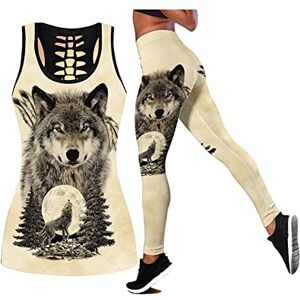 HAWCYEN Women Wolf Combo Outfit 3D All Over Printed Combo Tank Top + Legging Suit set-16 XXL