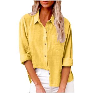 Day Sale Linen Shirts for Women UK Solid Button Down Shirts Long Sleeve Dressy Roll Up Tops Summer Lapel Neck Elegant Tops Business Casual Office Work Loose Blouse Top Pocket Tees Shirt Oversized S-5XL Deals