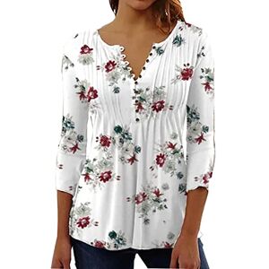 Ladies Summer Tops 3/4 Sleeve Top, Tunic Tops for Women UK 3/4 Sleeve Floral Shirts Womens Shirts Long Tops for Women UK Long Tunic Tops Women Floral Print Button Down Blouse(1-Wine,S)