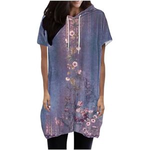 Christmas Deals Generic Lightning Deals of Day Womens Long Hoodies Summer Spring Casual Drawstring Crewneck Short Sleeve Tops Fashion Print Blouse with Pockets Loose Fitted Basic T Shirts