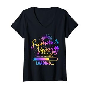 Summer Vacation For Last Day Of School Gifts Womens Summer Vacay Loading Teacher Student End Of School V-Neck T-Shirt