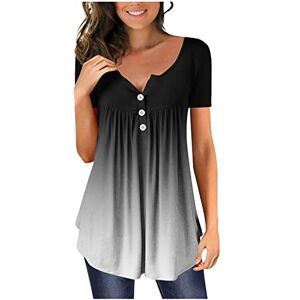 Haolei Tunic Tops for Women UK Plus Size Long Length Geometric Print Ladies Blouses UK V Neck Henley Shirts Button up Short Sleeve Ruffle Summer Tee Top Loose 2023 Casual Graphic T Shirt Sale