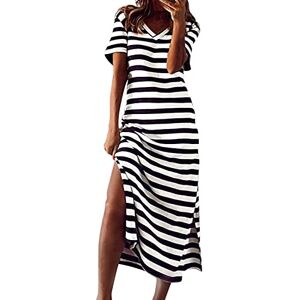 Skang Clearance Sale Black Friday Prime Skang Womens Coats Sale Clearance Women's Summer Short Sleeve Dress Knee Length with Pockets Casual Pleated Empire Dress Flare Swing T-Shirt Dresses Spring Deals White