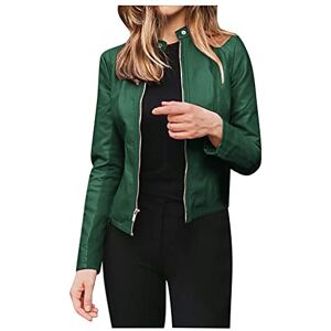 CHAOEN Women's Faux Leather Jackets Plus Size PU Moto Motorcycle Classic Biker Jacket Zip Up Short Outwear Ladies Casual Fashion Coat, 02-Green